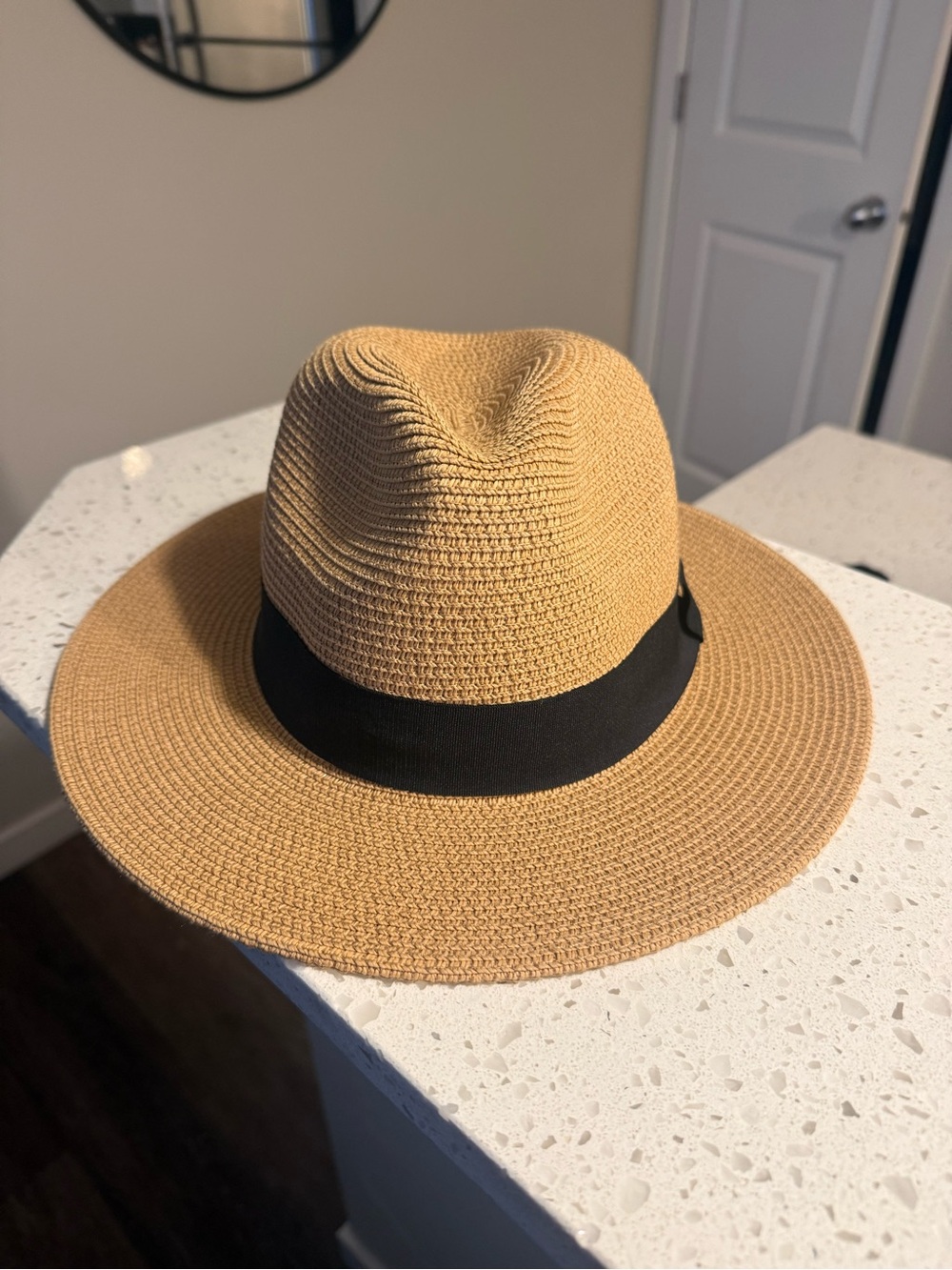 Amazon Tan Straw Fedora with Black Band